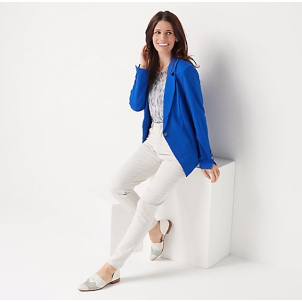 LOGO by Lori Goldstein Blue Stylist Ponte Blazer - Picture 3 of 14
